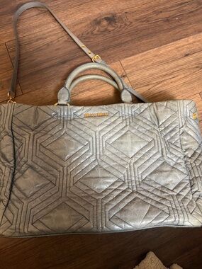 Miu Miu Metallic Silver Quilted Satchel with Gold Hardware